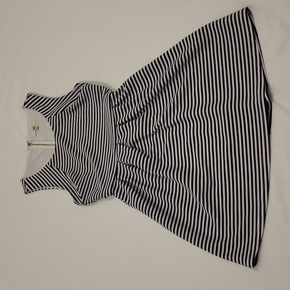 YA Los Angeles Mini Flare Dress Striped Fit and Flare White Blue Women's Small S